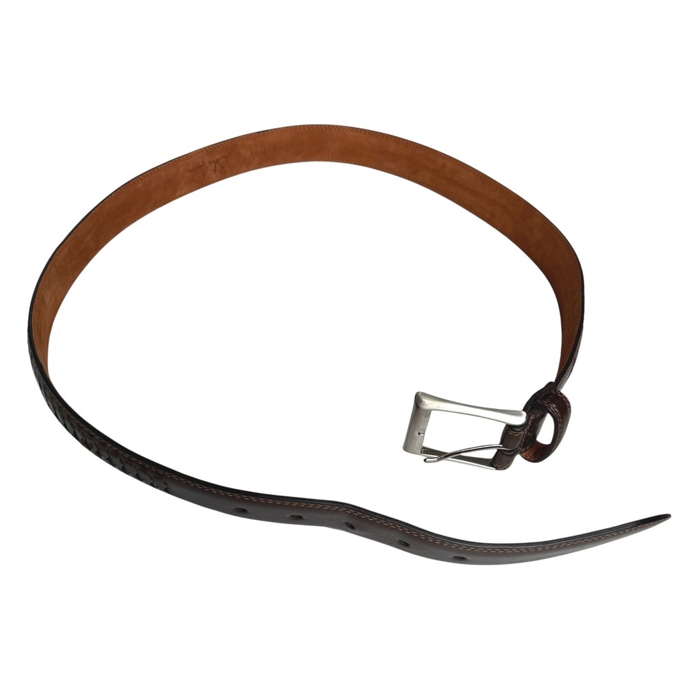 Cole Haan Leather Belt Mens 38 Brown Textured Silver Buckle Old Money Preppy - Picture 7 of 16